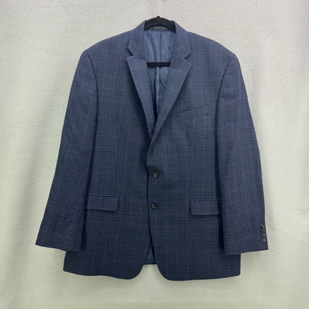 Lauren Ralph Lauren Mens Navy Blue Plaid Wool Single Breasted Blazer Size Large